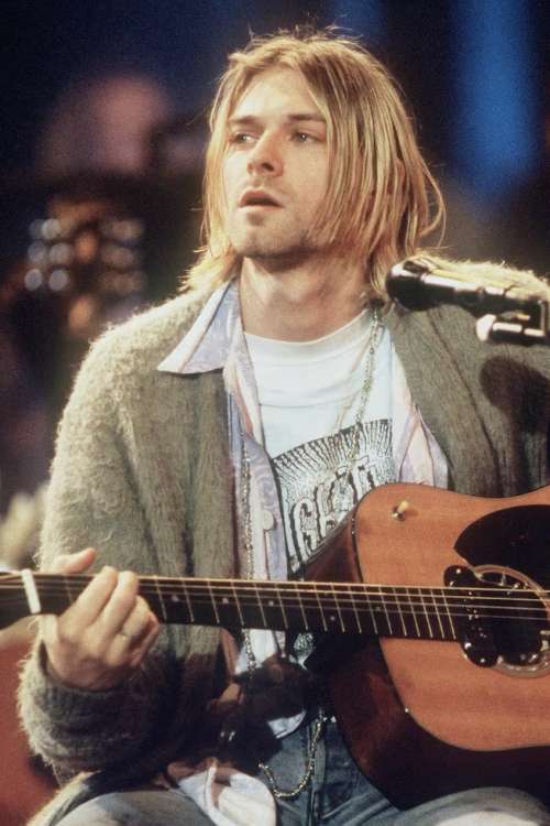 Wenskaart Kurt Cobain in mohair cardigan